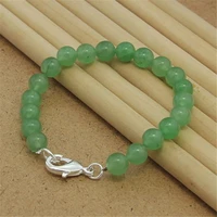 high quality 925 sterling silver bracelet lobster clasp artificial emerald bead bracelet 8mm woman party charm jewelry gift