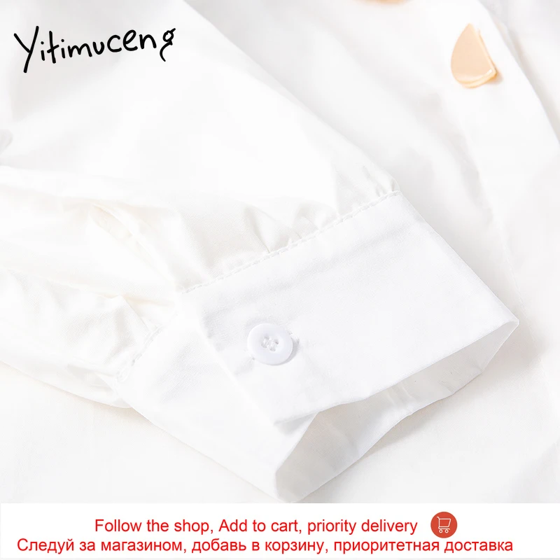 

Yitimuceng White Blouse Women Button Up Shirts Long Sleeve Turn-down Collar Straight Solid 2021 Spring Korean Fashion New Tops