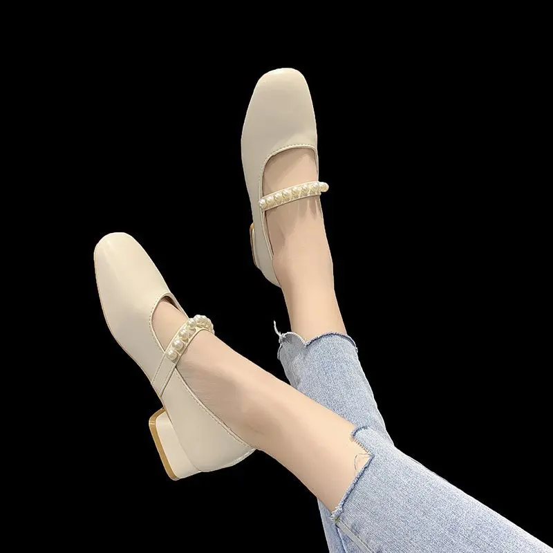 

2021 Spring and Summer Low-top Daily Square Toe Solid Color Single Shoes Women's Flat Shoes
