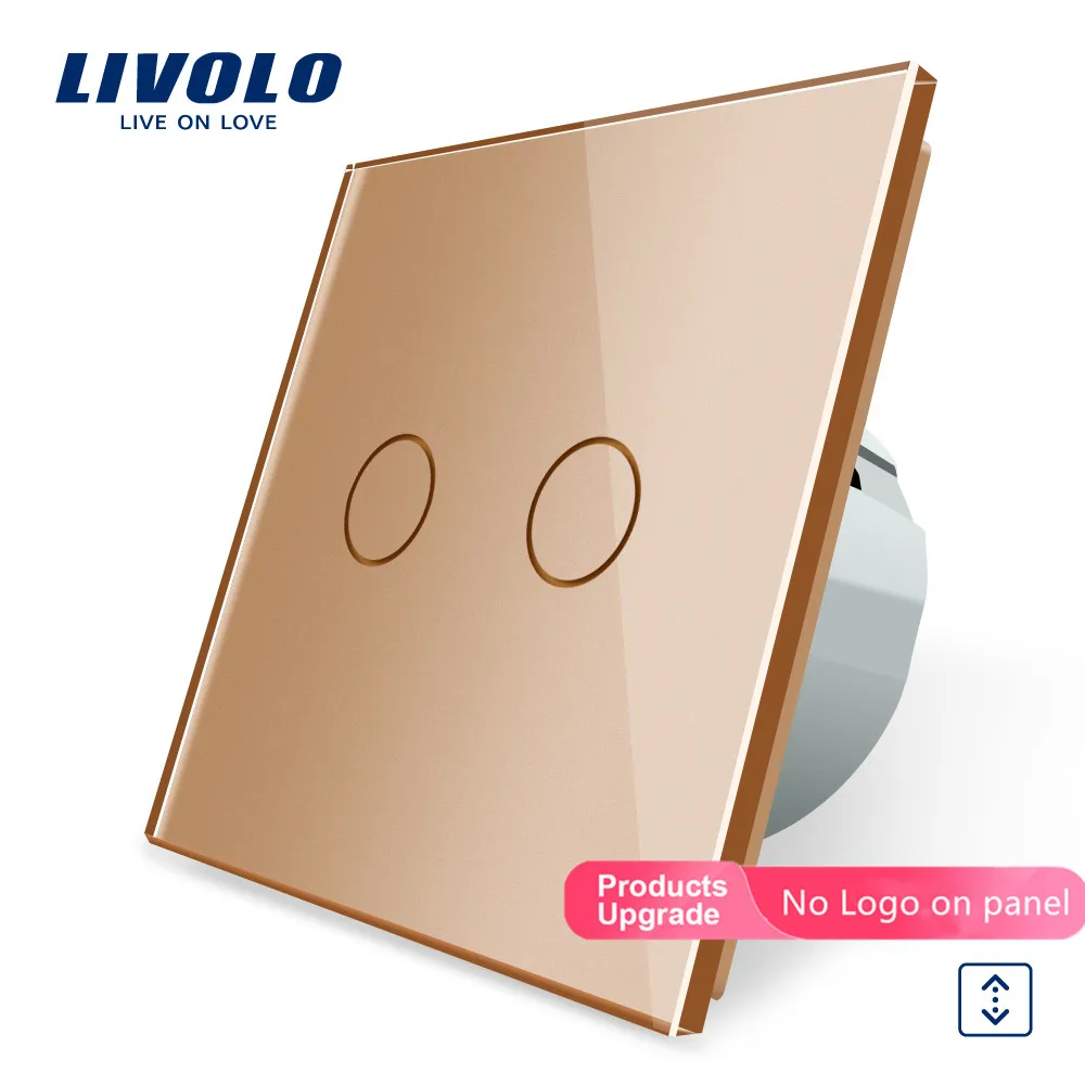 Gold Livolo Роскошные 7, украшенные разноцветными кристаллами Стекло Панель, ЕС Стандартный сенсорный Управление шторы переключатель, 220~ 250 V, вверх/вниз, C702W-1/2/3/5, без логотипа - Цвет: Gold