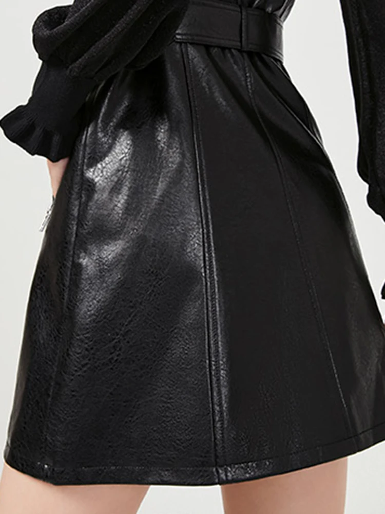 

Lautaro Mini black leather dress women zipper belt pockets Plus size dresses for women 2021 Short overall dress women 4xl 5xl