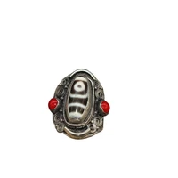 china old tibetan silver beads inlaid ring