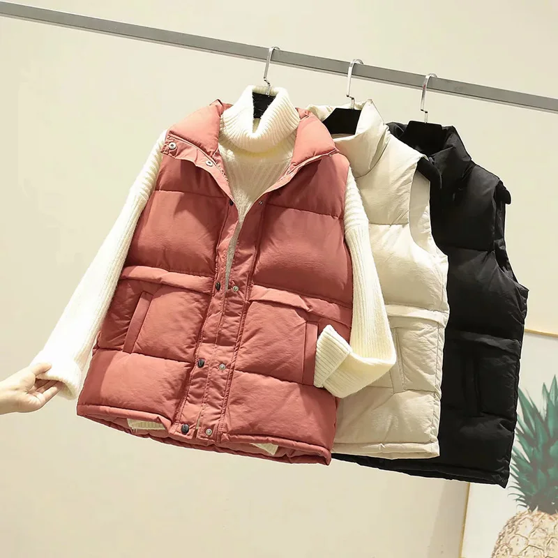 

Sutimine Women Winter Vest 2020 Korean Style Vest Fashion Women Jacket Waistcoat Vest Mandarin Collar Sleeveless Short Coat