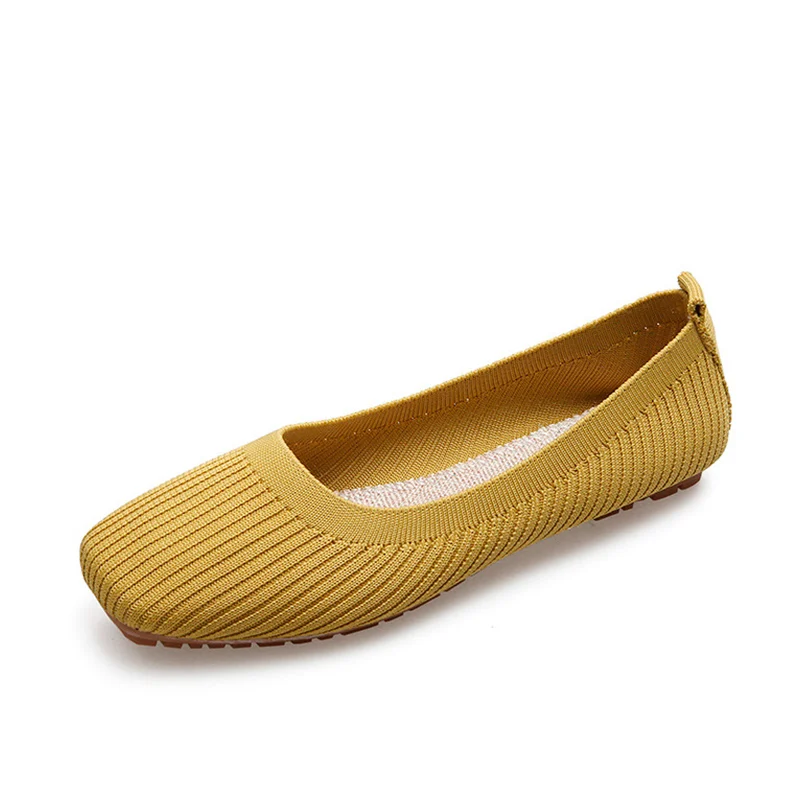 

Women Knitted Loafers Shoes Breathable Moccasins Square Toe Women's Mixed Color Female Spring Flats Pregnant Woman Shoe Casual