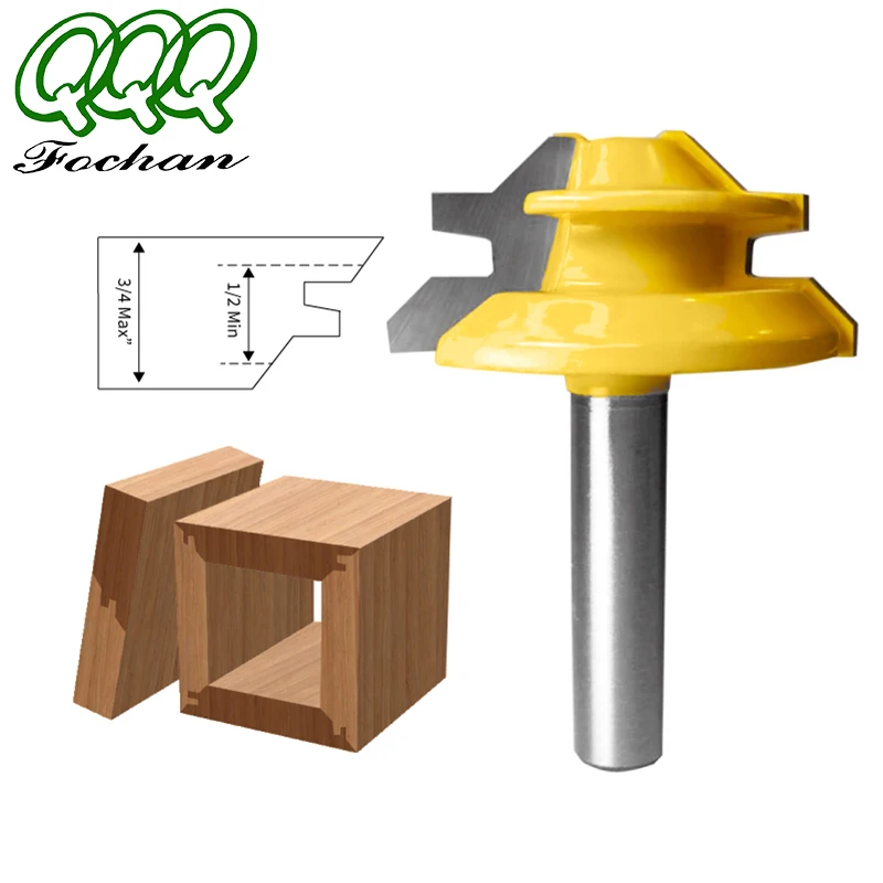 

QQQ 1Pc Router BiT For wood 45 Degree Lock Miter Woodworking Tenon Milling Cutter Tool Drilling Milling For Wood Carbide Alloy