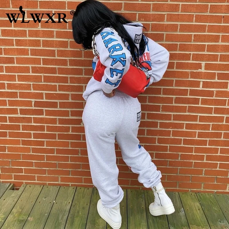 WLWXR спортивный костюм с буквенным принтом графическим свободного кроя длинным