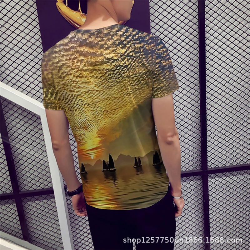 Новинка лета, Мужская футболка, 3D, красивая, звездное дерево, цифровая печать, мужские футболки, повседневные, короткий рукав, Круглый ворот, свободная футболка