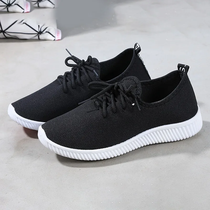 LISTING Women's Lightweight Sports Shoes Vulcanized Shoes Outdoor Sports Breathable Net Cushion Lace Up Solid Color Shoes