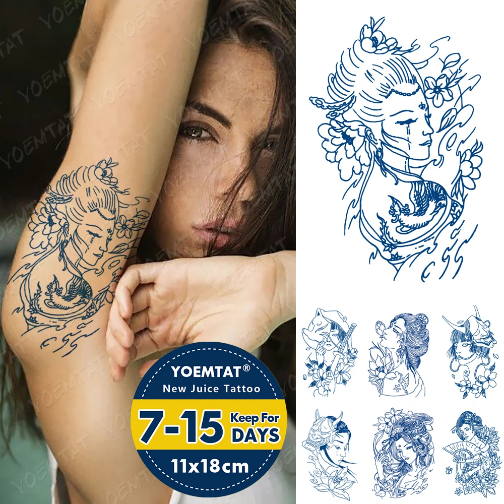 

Juice Lasting Waterproof Temporary Tattoo Sticker Japanese Geisha Fox Mask Prajna Koi Flash Tatoo Sad Woman Body Art Fake Tatto
