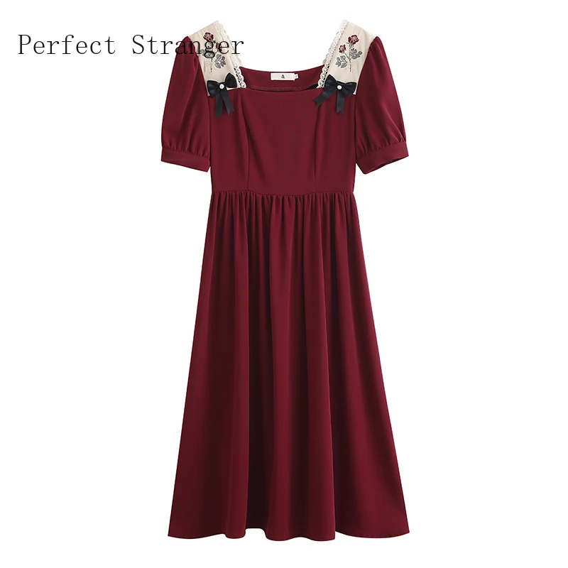 

2021 Summer New Arrival Dresses For Women Vintage High Quality Embroidery Bow Girl Long Dress