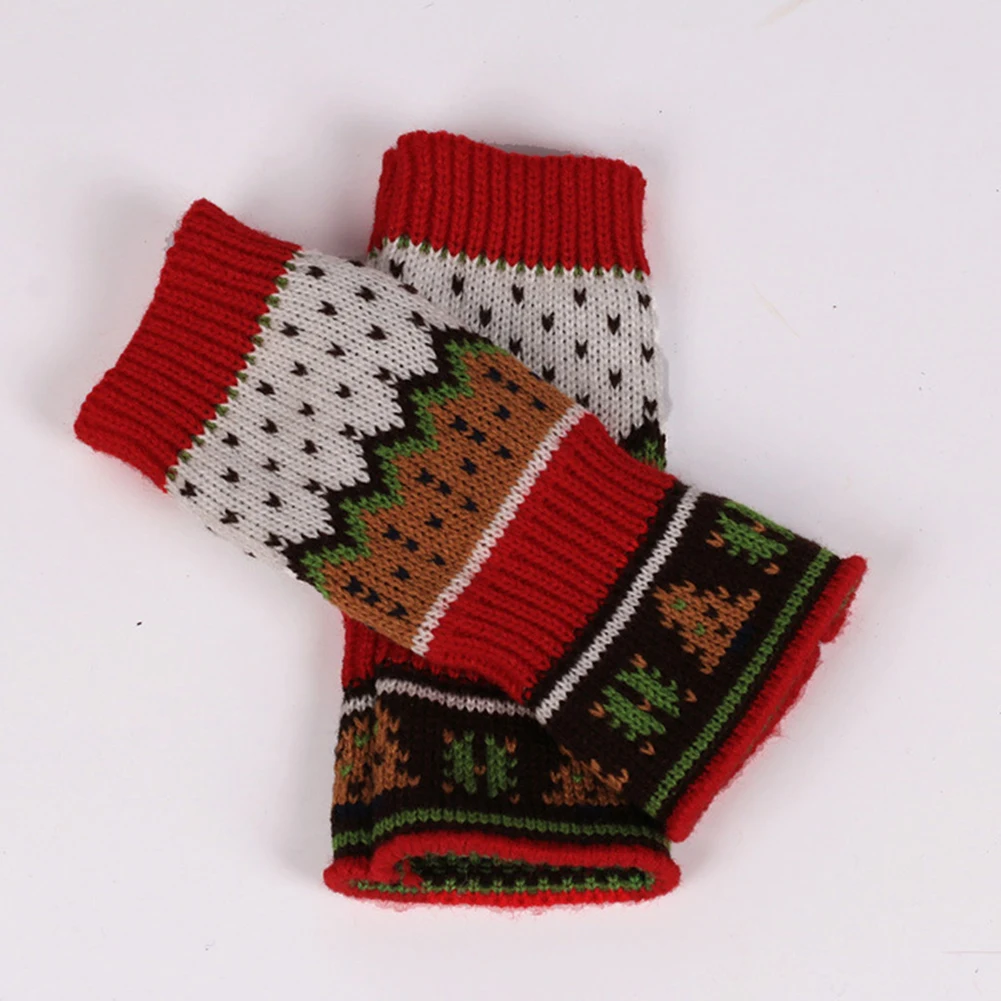 Красочные женские перчатки без пальцев вязаные теплые длинные на запястье