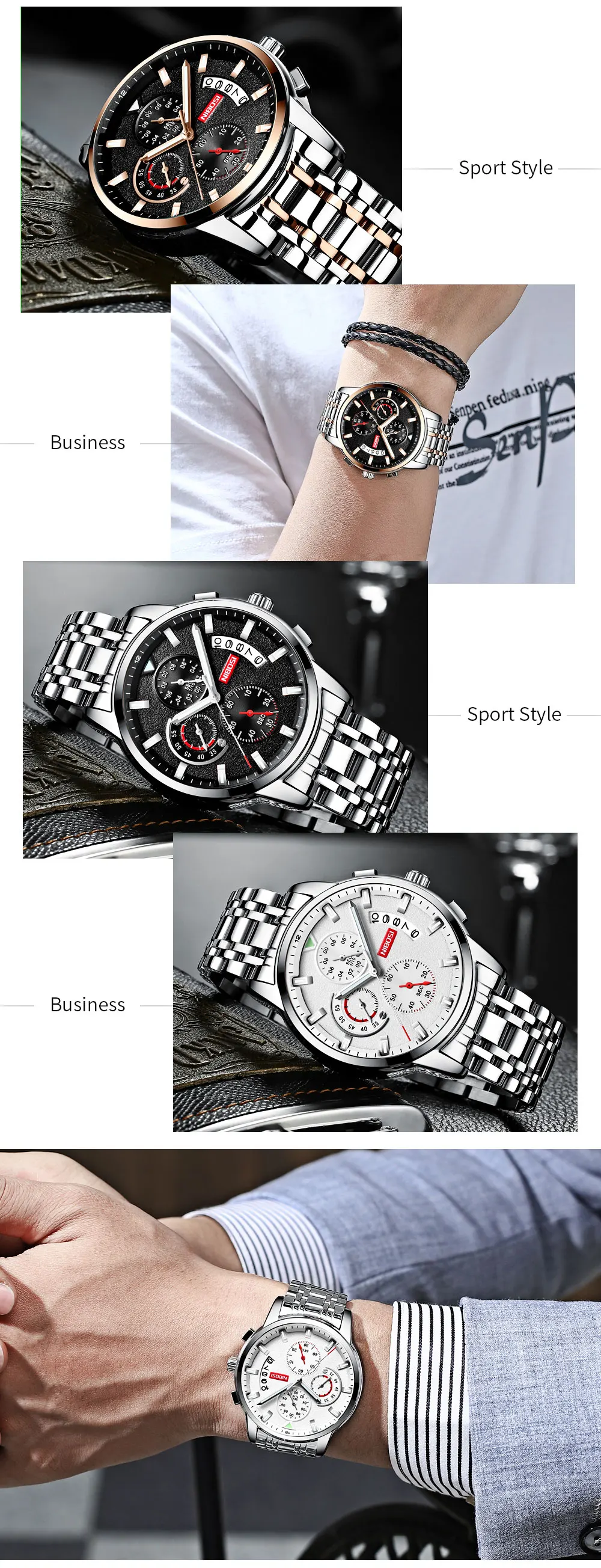 NIBOSI Top Brand Fashion Mens Watches Luxury Stainless steel Quartz Chronograph Clock Waterproof Watch For Men Relogio Masculino