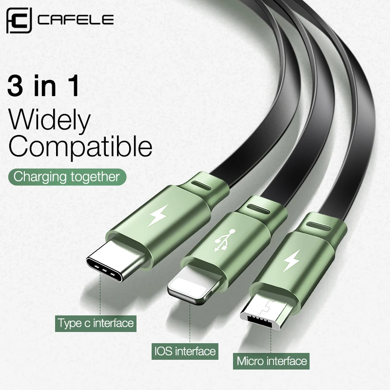 Кабель Cafele 3 в 1 выдвижной USB Type-C Micro для iPhone XR 11 Huawei Samsung Xiaomi | Мобильные телефоны и