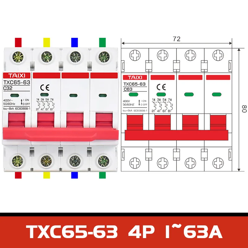 Миниатюрные автоматические выключатели с индикатором 6KA MCB C65N 63 1P 2 полюса 3P 4P 500 A