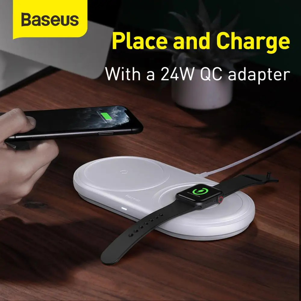 Baseus 2 в 1 Беспроводное зарядное устройство для часов кабель Winder 10 Вт двойная