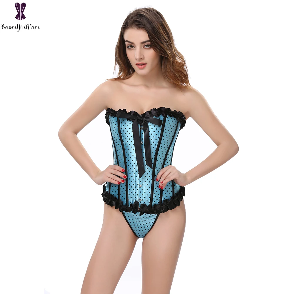 Черный женский корсет в горошек нижнее белье Корректирующее с баской пикантное