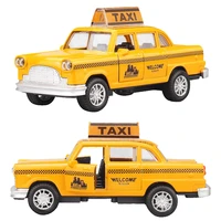 classic alloyed pull back yellow taxi car model with light sound effects souvenir ornament boys toys birthday gift for children