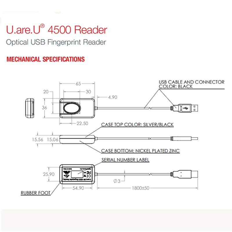 Pаспродажа Цифровой считыватель отпечатков пальцев Persona U.Are.U 4500, Ру 4500, биометрический считыватель, сканер отпечатков пальцев, 512 точек/дюйм, оптический...