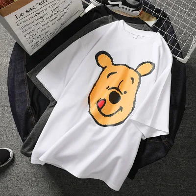 Harajuku плюс размер медведь женские футболки kawaii мультфильм печати короткий рукав женская футболка Женские повседневные топы тройник