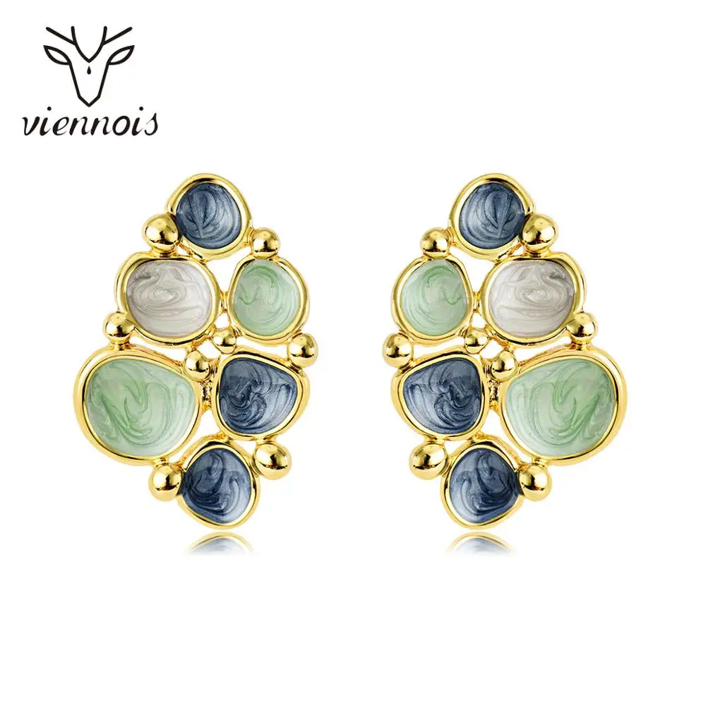 Женские серьги-гвоздики с эмалью золотистого цвета | Украшения и аксессуары