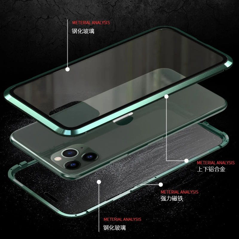 360 полный защитный Магнитный чехол для iPhone 11 ударопрочный PRO MAX металлический