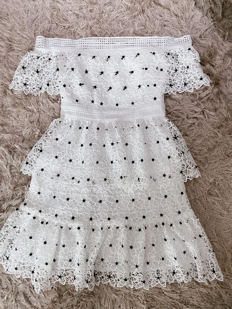 

2021 Summer White Women Dresses Sexy Slash Neck Lace Sweet Casual Robes Vestidos Party Holiday Beach Korean Elegant Lady Clothes