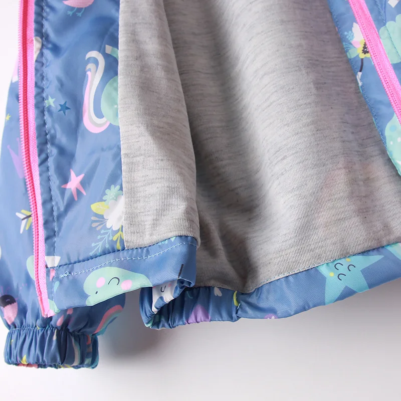 Весенняя куртка для девочек пальто с капюшоном радужным рисунком единорога