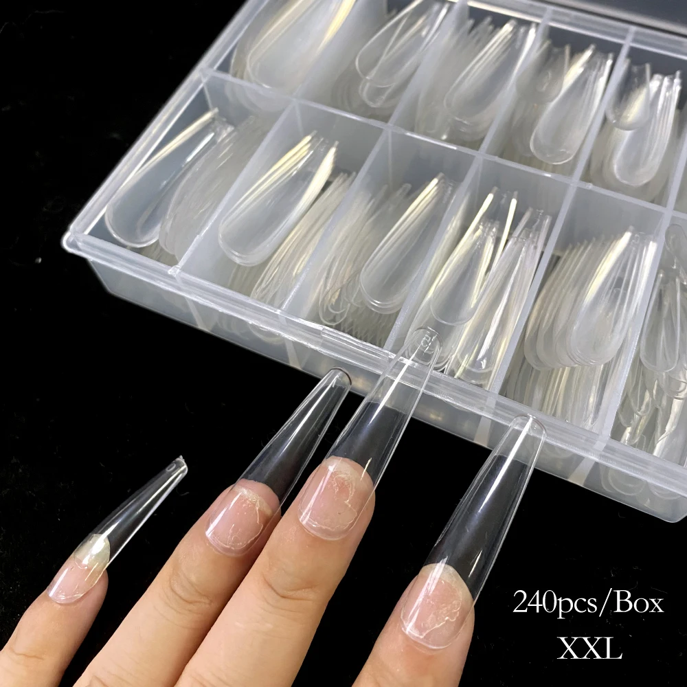 240pcs full cover XXL coffin nail tips extra long press on nails professional Natural clear artificial capsule ongle | Красота и