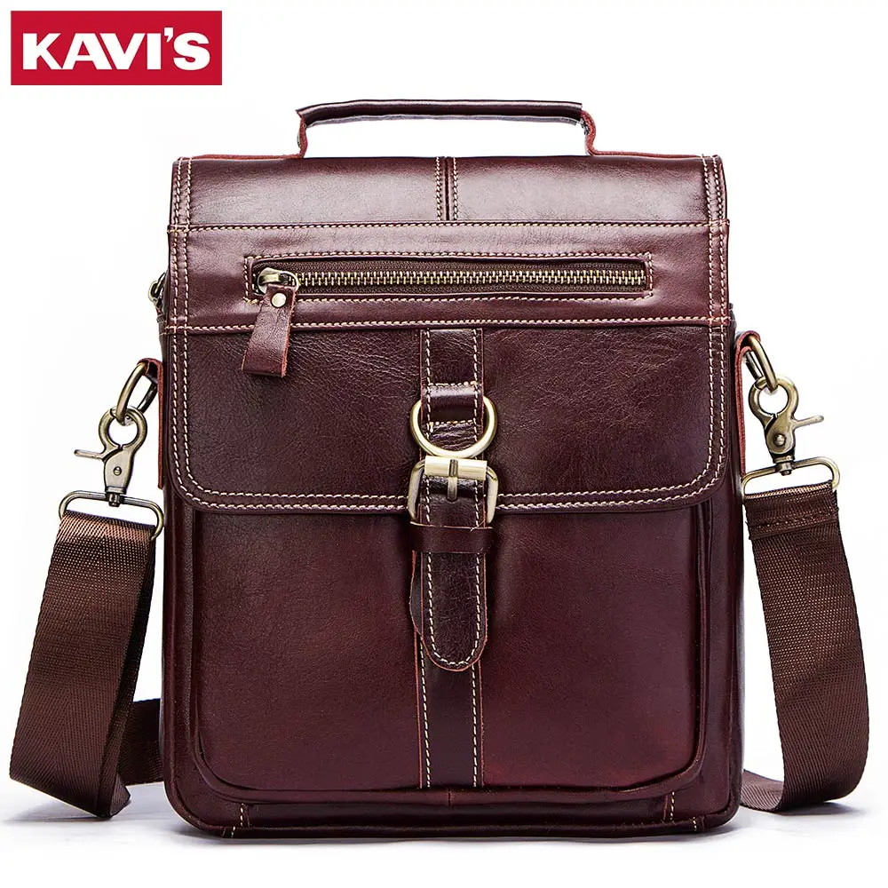 

KAVIS New Genuine Leather Man's Crossbody Shoulder Bag Multi-function Men Handbags Large Capacity Cow Leather Bag For Man Travel