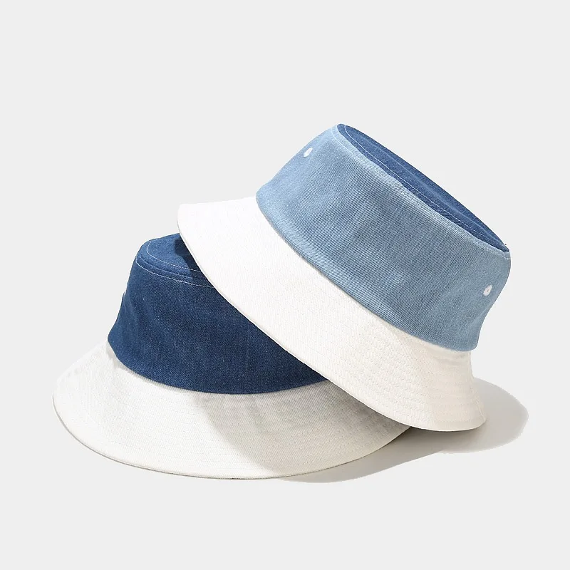 Women's Summer Bucket Hat Men's Cap Fisherman Hats For Women Hip Hop Caps Korean Style Stitching Denim Female Ins Fashion Wild