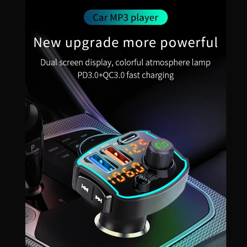 

Новинка 2021, автомобильный FM-передатчик Bluetooth 5,0 с двойным жк-дисплеем, mp3-плеером, гарнитурой, автомобильный комплект