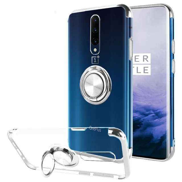 Silver Прозрачный магнитное силиконовое покрытие для телефона Oneplus 7 Pro 6T 6 держатель кольца тонкая прозрачная мягкая термополиуретановая крышка-чехол для Coque Oneplus 6 7 - Color: Silver