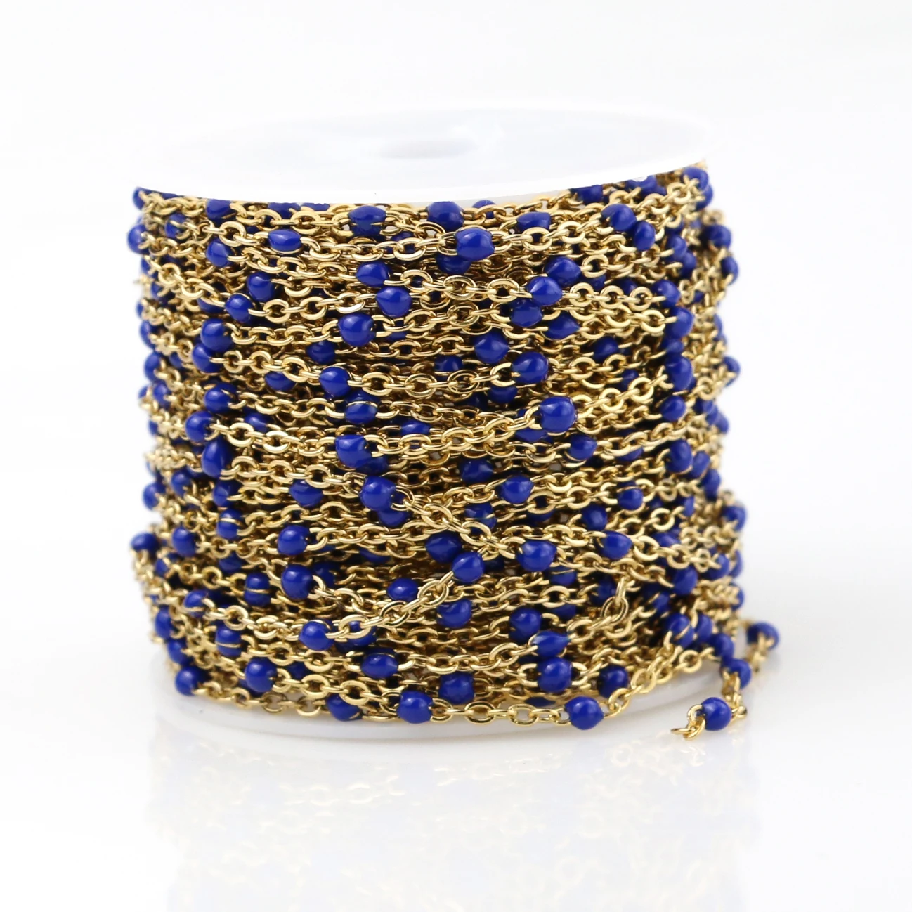 Gold Royal blue 2 мм ширина нержавеющей стали золото/стальные цепи ювелирные изделия DIY эмаль овальный шар бисерная цепь для женщин ожерелье Браслеты ножной браслет - Цвет: Gold Royal blue