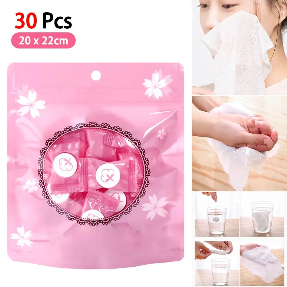 

12/30pcs Disposable Pure Cotton Compressed Portable Travel Face Towel Water Wet Wipe Washcloth Napkin Outdoor Moistened Tissues