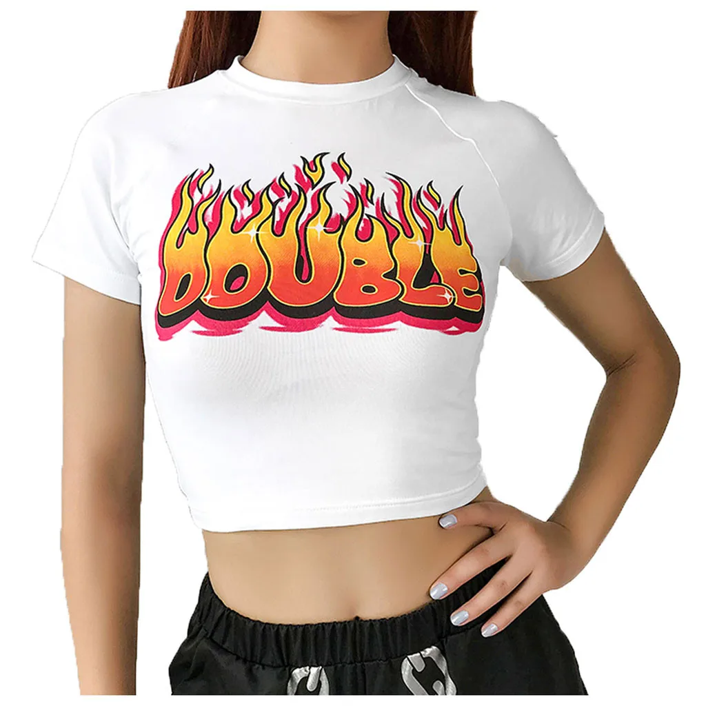 Женская летняя футболка с принтом в виде двух надписей облегающая короткая