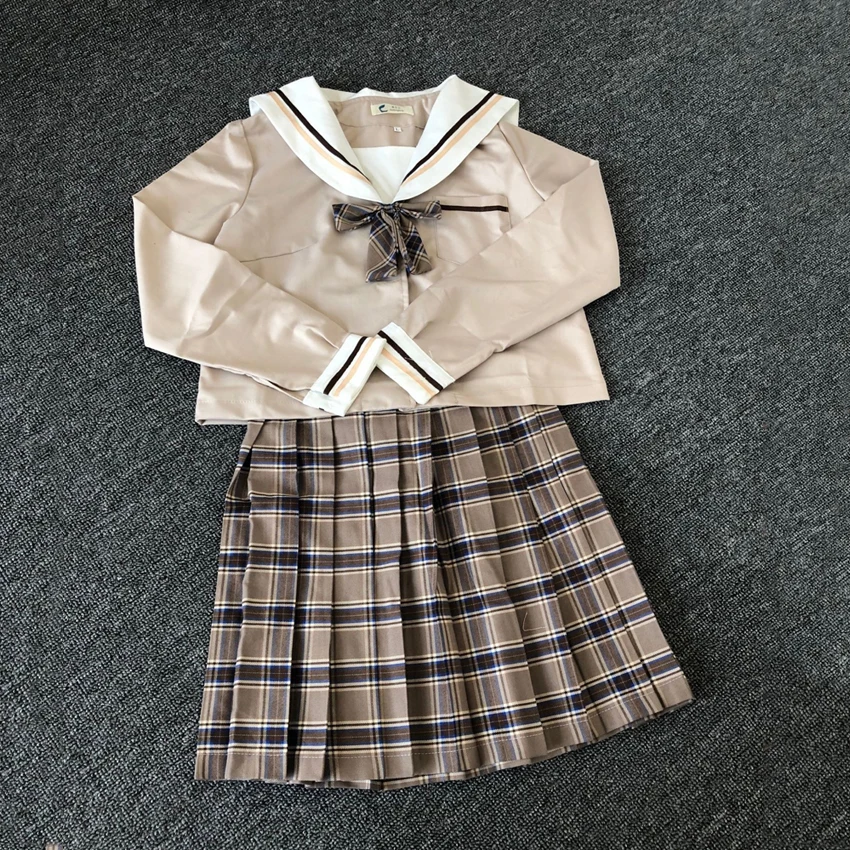 Short skirt set Студенческая японская школьная форма для девочек, корейский стиль, Женский костюм JK, блуза с длинным рукавом, клетчатая юбка, осенне-зимний Школьный костюм - Цвет: Short skirt set