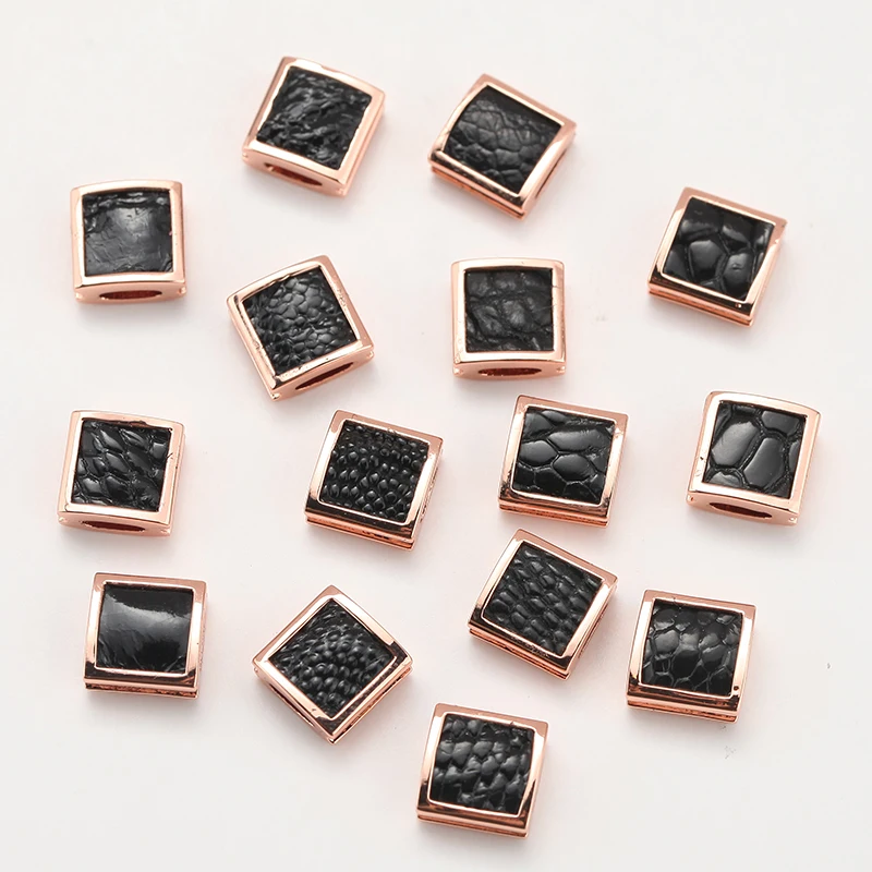 Бусины Из страусиной кожи для изготовления ювелирных изделий черные квадратные