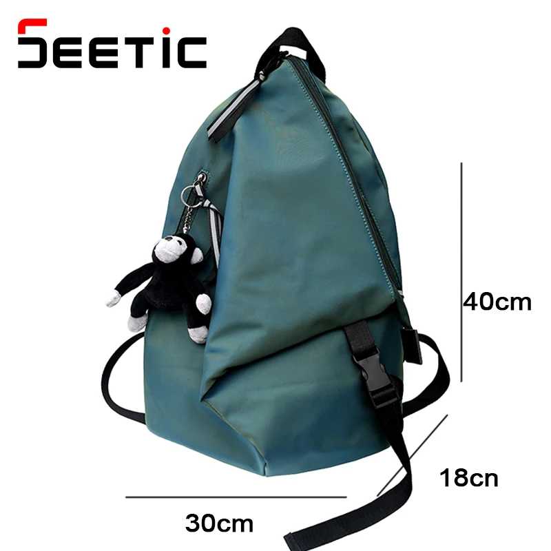 

SEETIC Nylon Backpack Women School Backpack For Women Large Capacity Laptop Bag Unisex Solid Color Waterproof Backpack Female