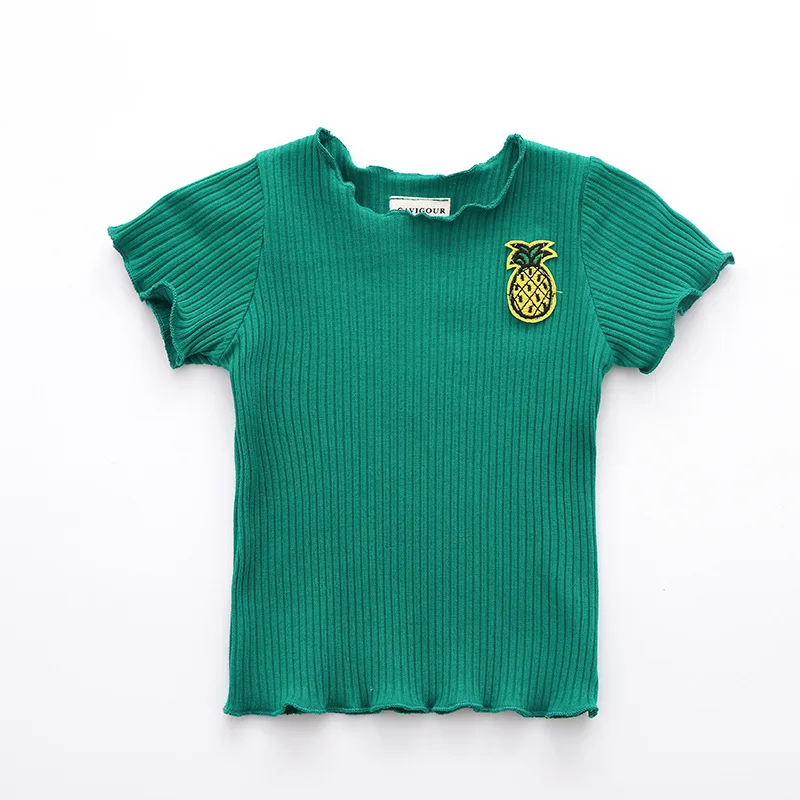 

2021 summer new cotton wave round neck T-shirt baby girl cotton fungus collar top girls clothes kids summer clothes