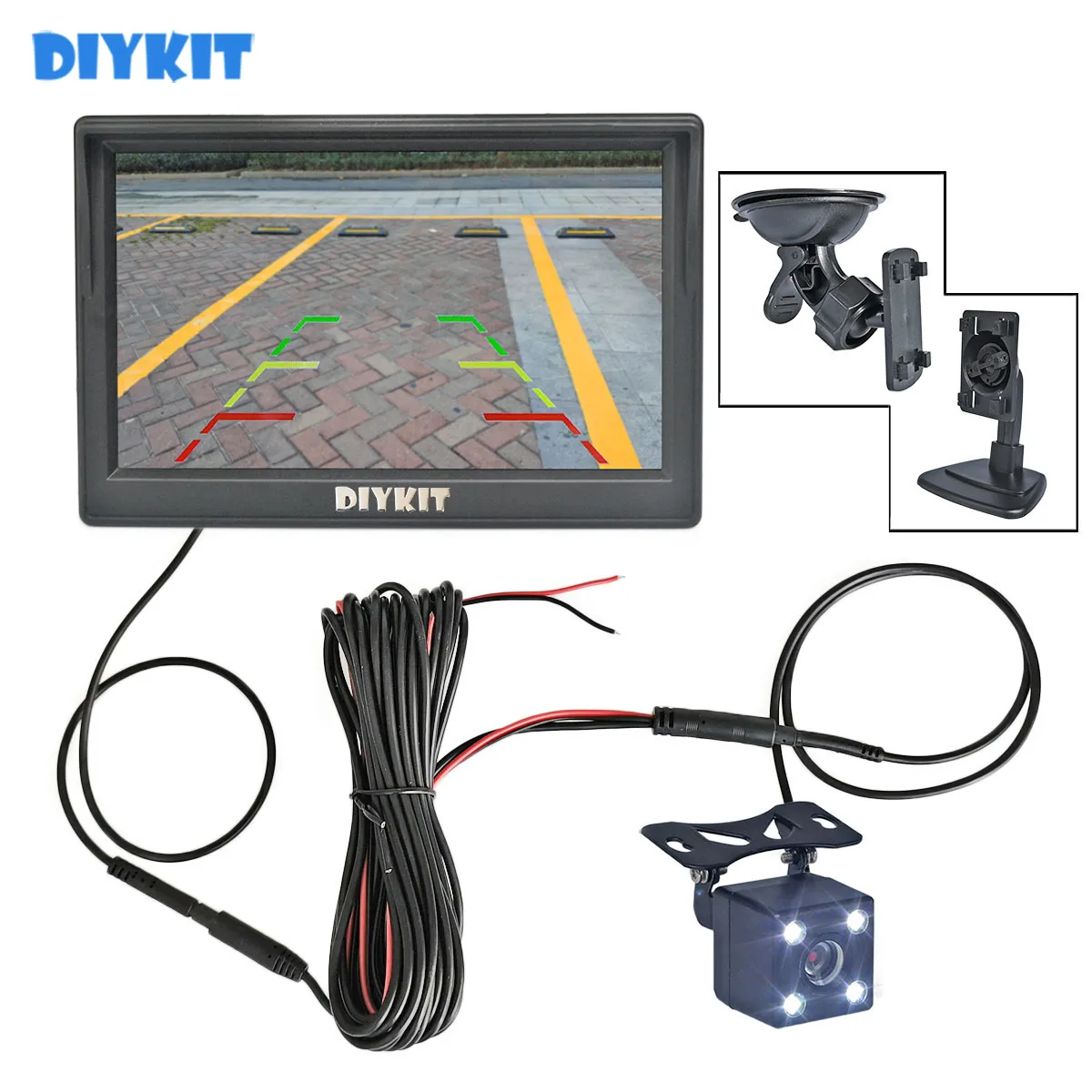 DIYKIT 5inch Car Monitor Vehicle Rear View Reverse Backup LED Night Vision Car Camera Video Parking System Easy Installation