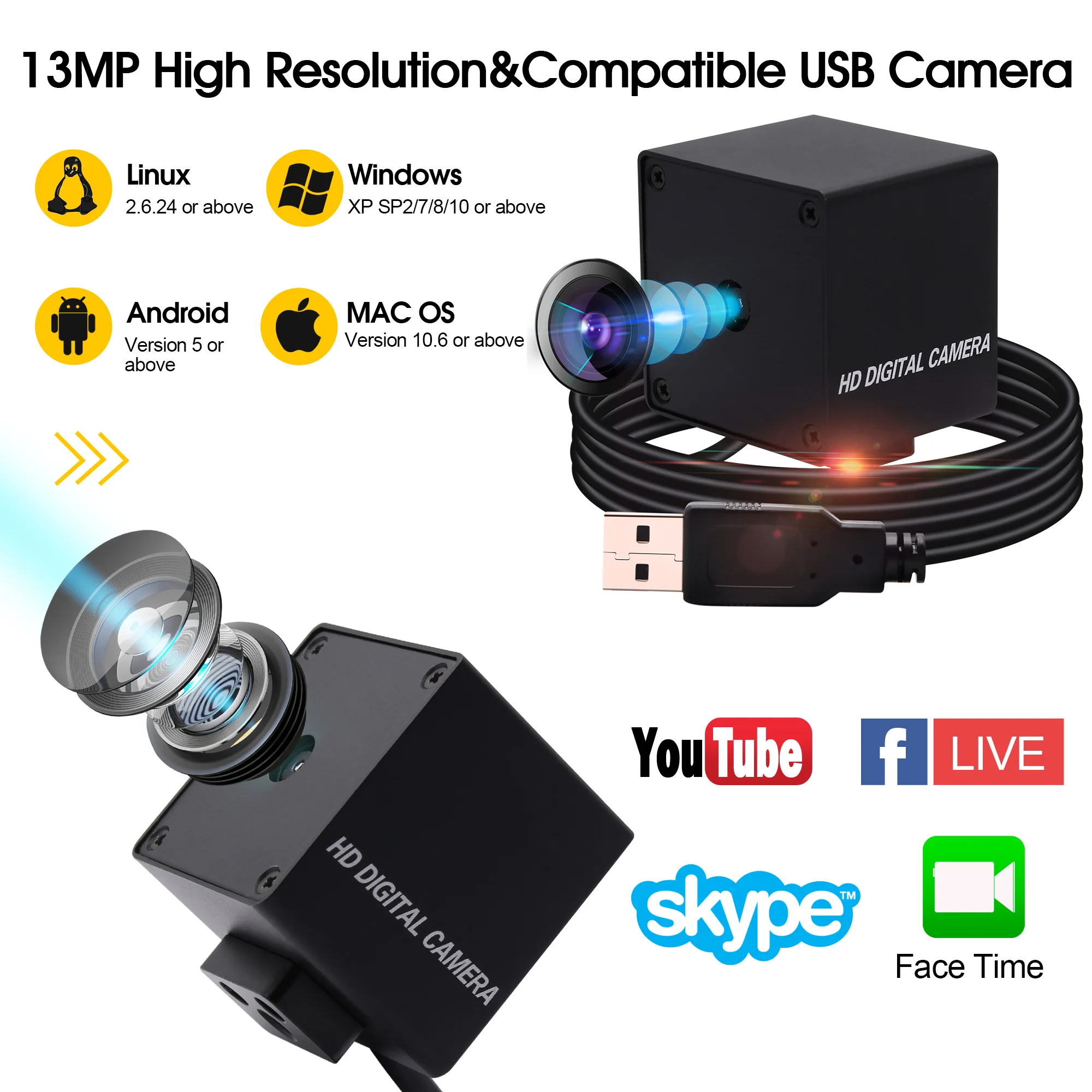 13MP 3840*2880 мини USB камера Sony IMX214 75 dregree Автофокус Объектив usb веб для Linux Windows Mac