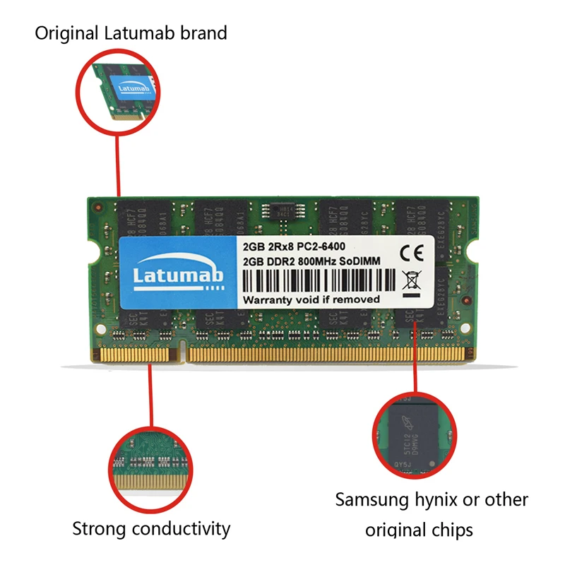 Ноутбук Latumab DDR2 RAM 2GB 4GB 8GB 800mhz SODIMM Memory PC2 6400 200Pin 1 8 V DDR2|Оперативная память| |