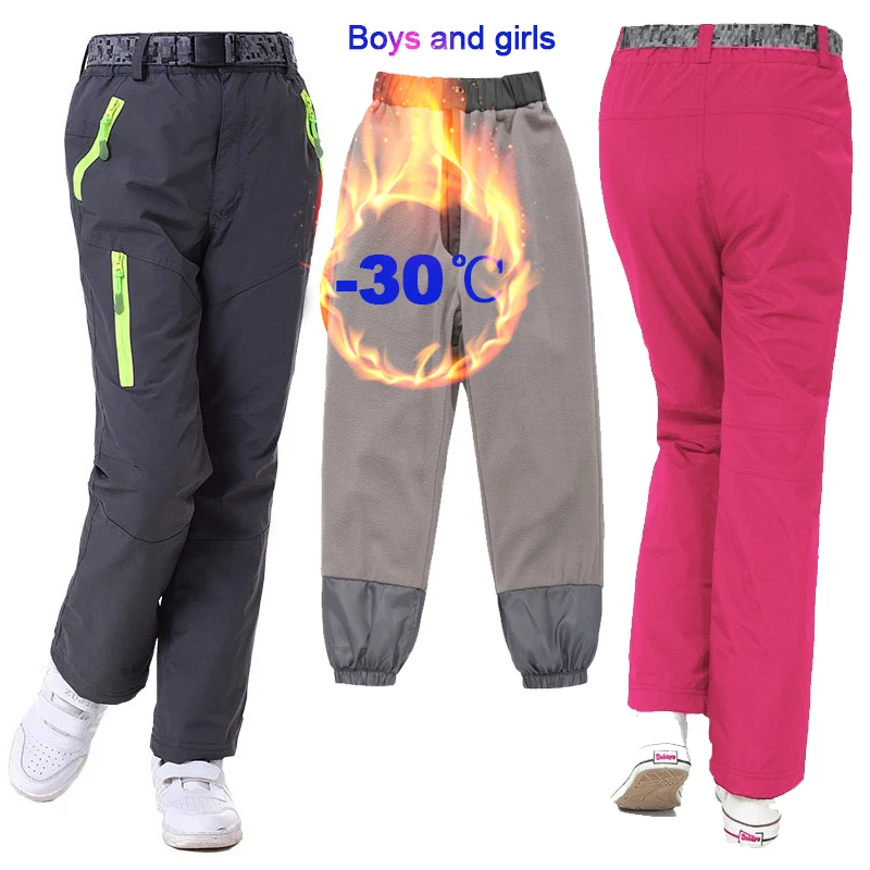 Новинка Детские лыжные брюки водонепроницаемые теплые флисовые для девочек и