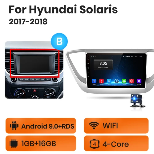 1-16GB WIFI-B AWESAFE PX9 для hyundai Solaris Verna автомобильный Радио Мультимедиа Видео плеер gps No 2din 2 din Android 9,0 2G+ 32G - Цвет: 1-16GB WIFI-B