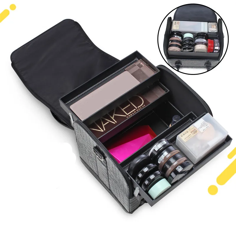 Портативный кожаный ящик для хранения инструментов макияжа профессиональный