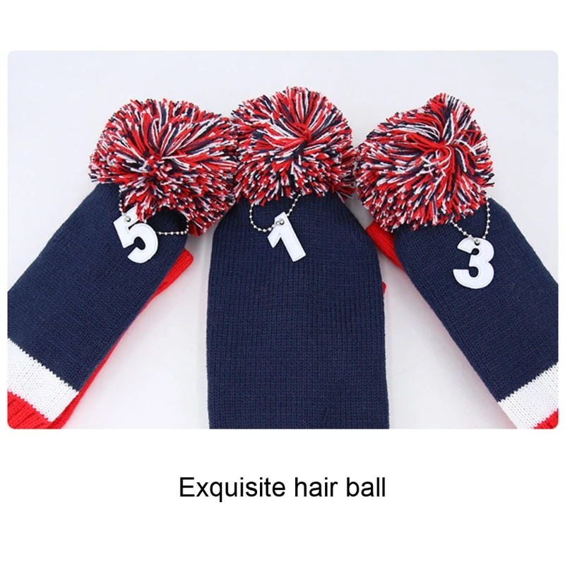 

3 Pieces Knit Golf Head Covers Fit Over Well Driver Wood Fairway Wood2 and Hybrid(UT) w/ Rotating Number Tags