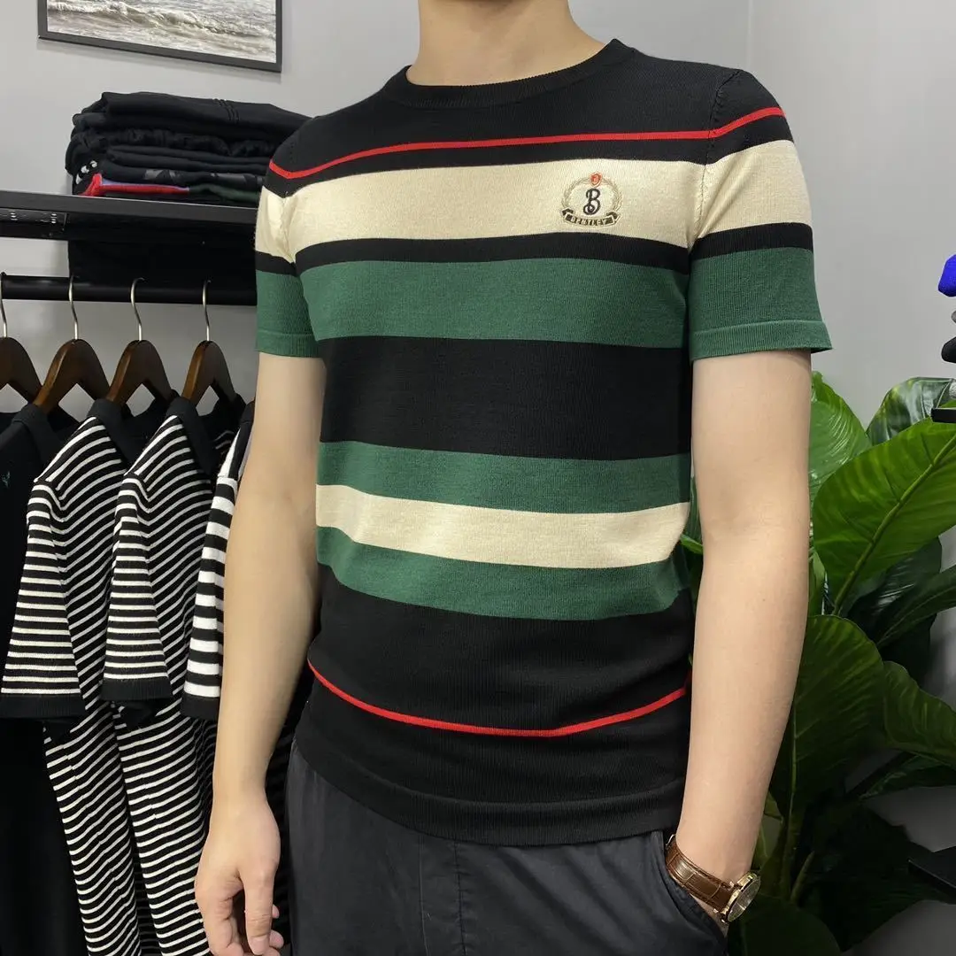 

Men's Autumn and Winter New Embroidery T-shirt Round Neck Slim Short Sleeve T-shirt