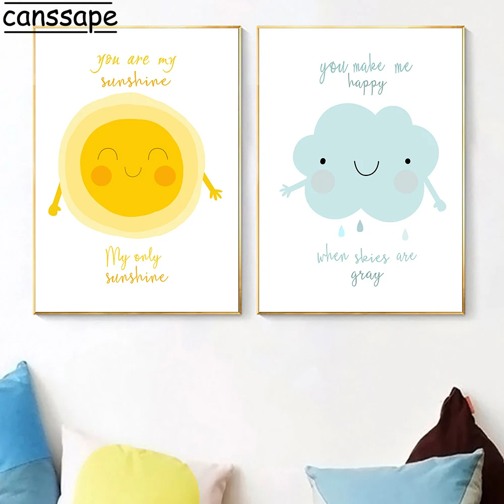 Настенный скандинавский постер с изображением солнца и облака Картина на холсте