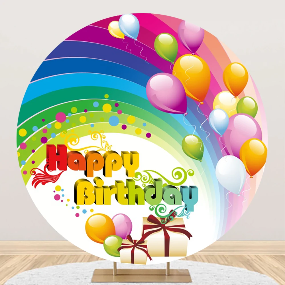 

Laeacco Rainbow Cartoon Balloon Child Birthday Party Round Circle Background Portrait Customized Poster Backdrop For Photography