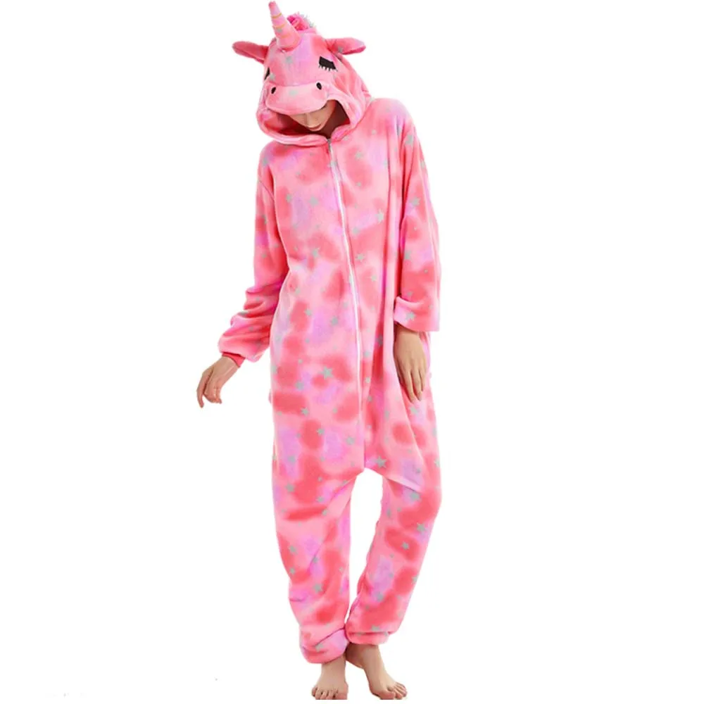 2020 пижамные комплекты с единорогом Женские Фланелевые пижамы животными зимняя